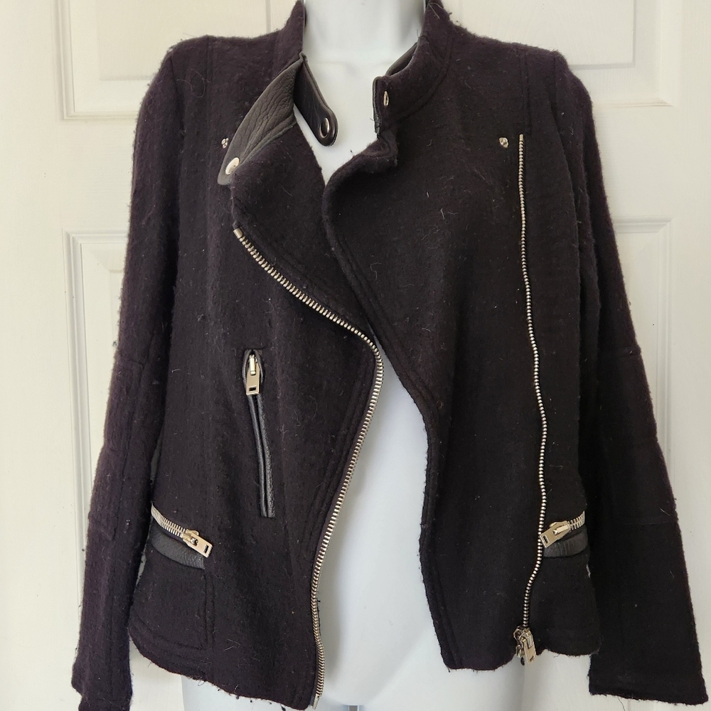 IRO Charcoal Wool Jacket with Metallic Zippers